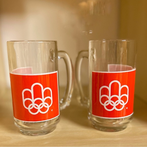 •Never Used• Two 1976 Tall Olympic Games Montreal Drinking Glasses/Beer Mugs - Picture 1 of 7